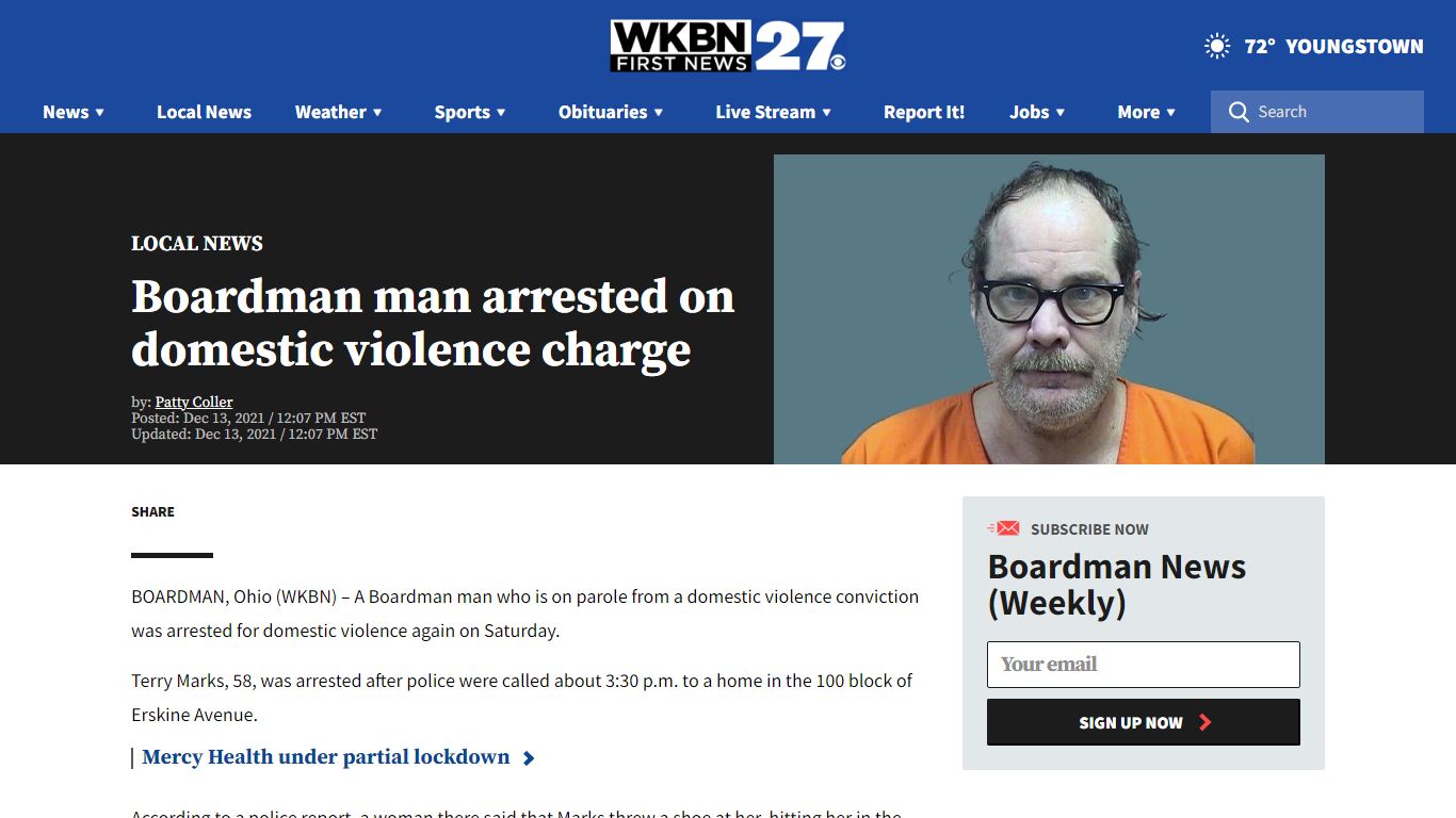 Boardman man Terry Marks arrested on domestic violence charge