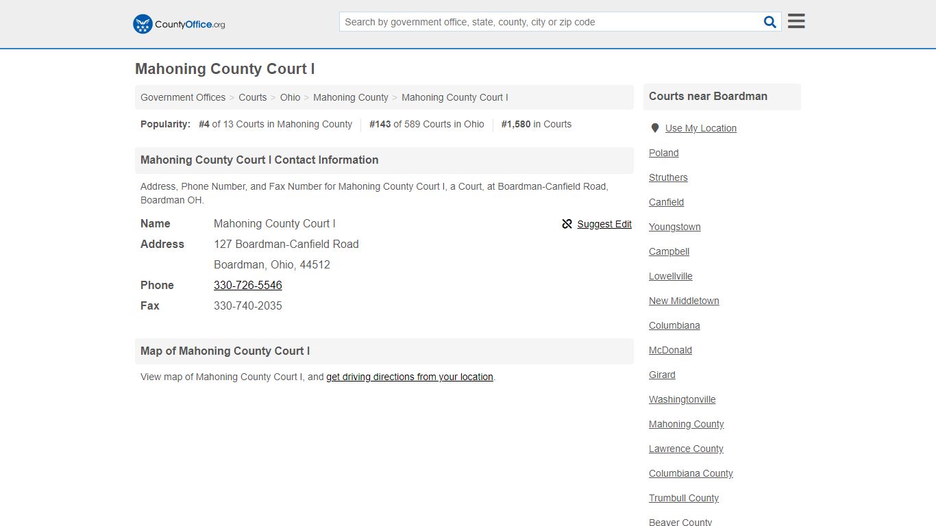 Mahoning County Court I - Boardman, OH (Address, Phone ...