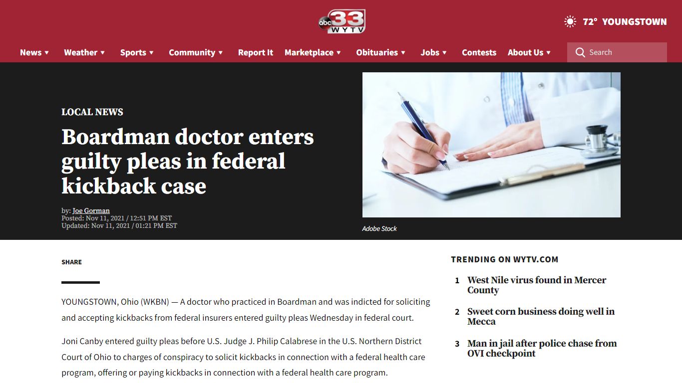 Boardman doctor enters guilty pleas in federal kickback ...